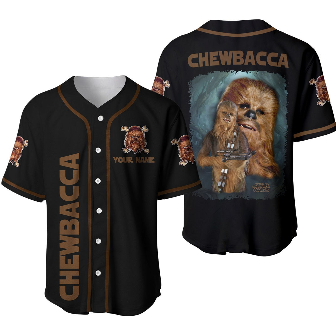 Star War Chewbacca Chewie Black Brown Disney Unisex Cartoon Custom Baseball Jersey Personalized Shirt Men Women