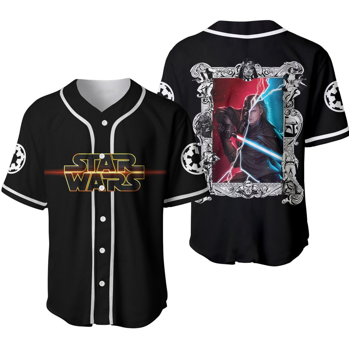 Star Wars Anakin Skywalker Darth Vader Black Disney Unisex Cartoon Casual Outfits Custom Baseball Jersey Personalized Shirt Men Women