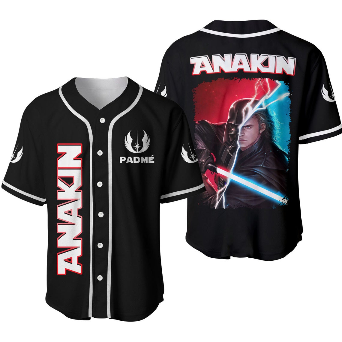 Star Wars Anakin Skywalker Darth Vader Black Disney Unisex Cartoon Custom Baseball Jersey Personalized Shirt Men Women