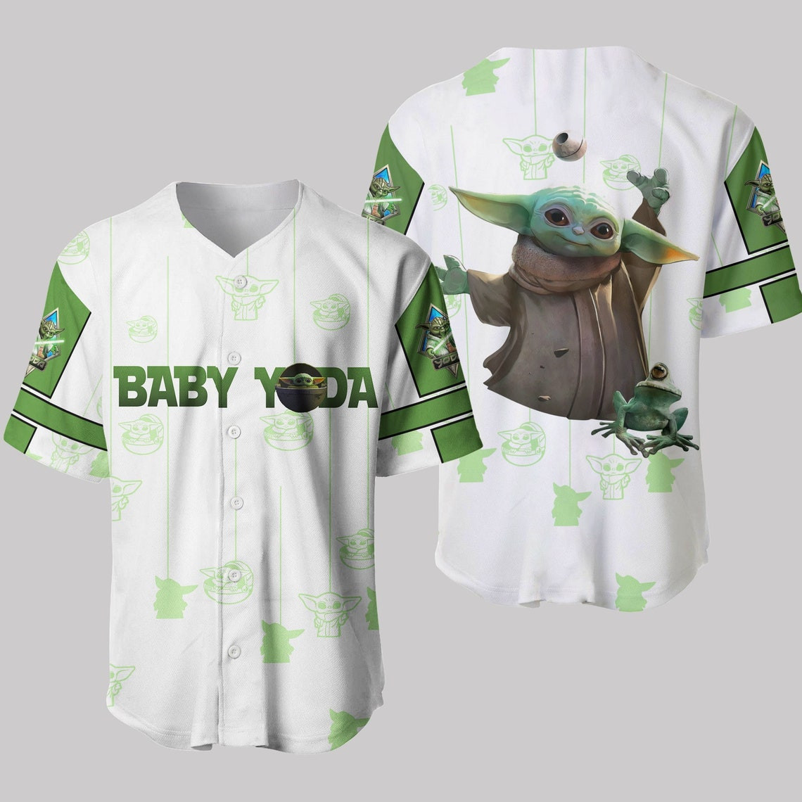 Star Wars Baby Yoda White Green Patterns Disney Unisex Cartoon Custom Baseball Jersey Personalized Shirt Men Women