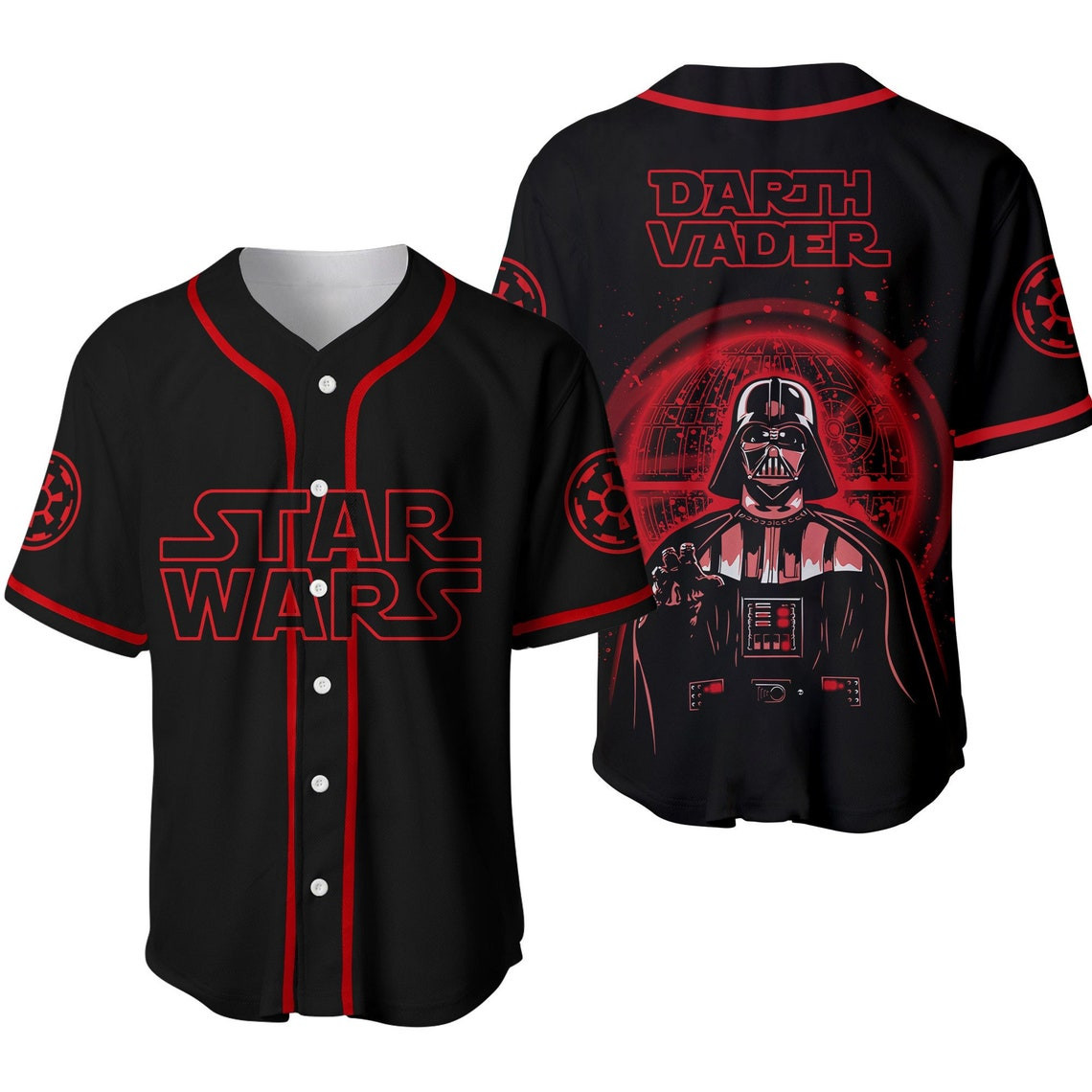 Star Wars Darth Vader Red Black Disney Unisex Cartoon Custom Baseball Jersey Personalized Shirt Men Women