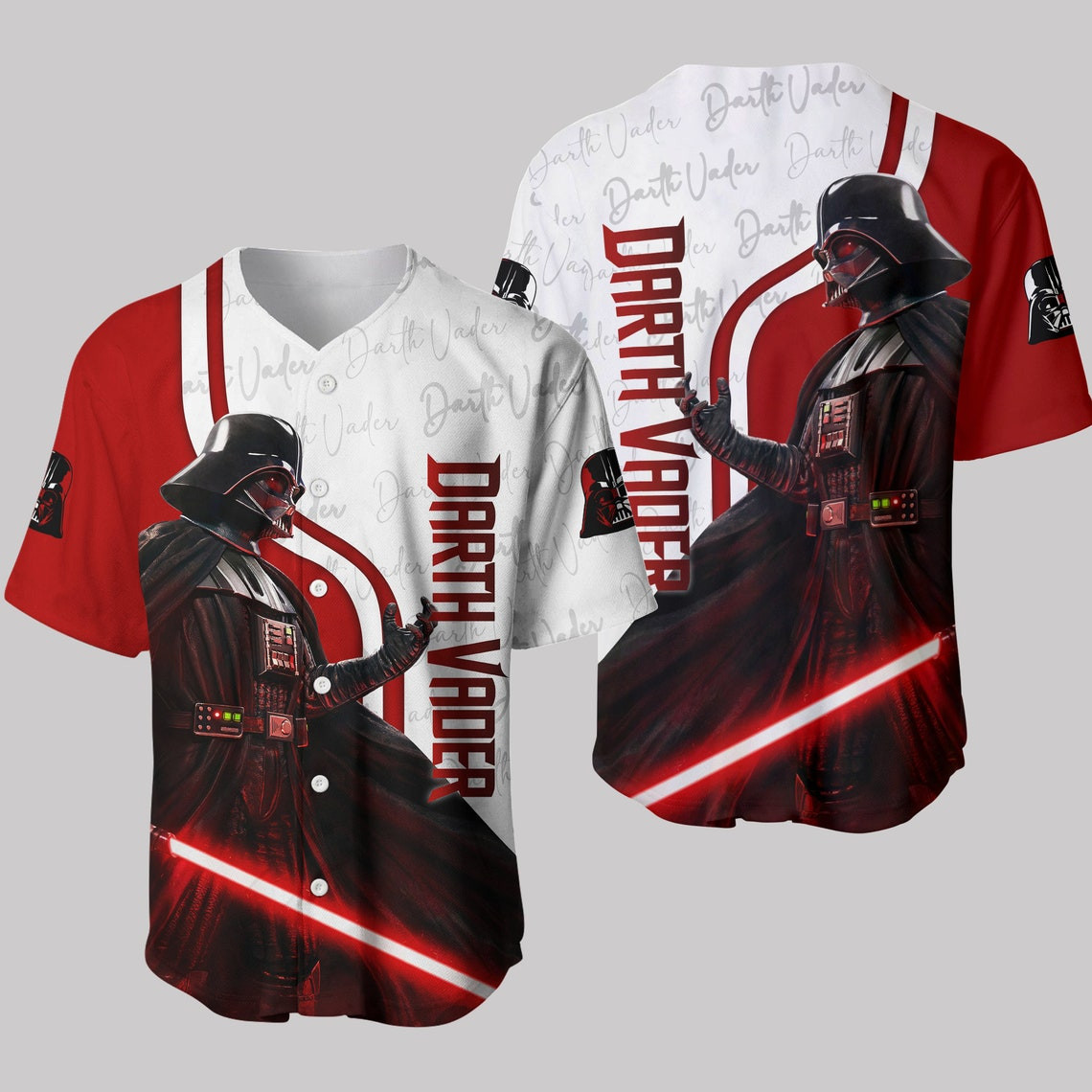 Star Wars Darth Vader White Red Stripes Disney Unisex Cartoon Custom Baseball Jersey Personalized Shirt Men Women