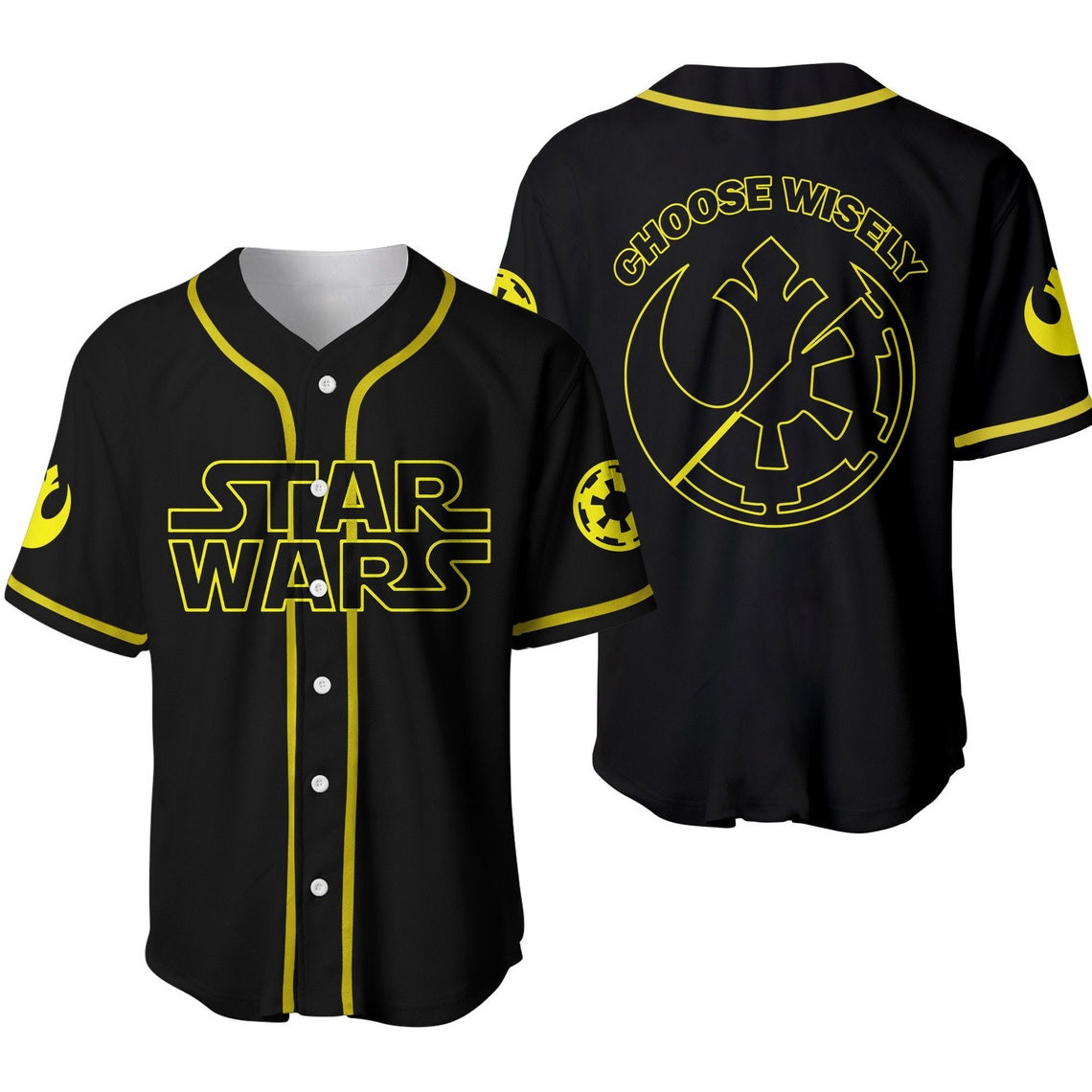 Star Wars Logo Dark Light Sides Black Disney Unisex Cartoon Custom Baseball Jersey Personalized Shirt Men Women