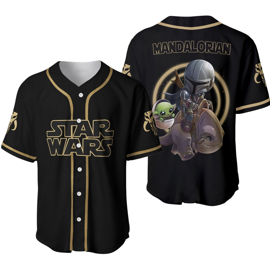 Star Wars Mandalorian Black Brown Disney Unisex Cartoon Custom Baseball Jersey Personalized Shirt Men Women