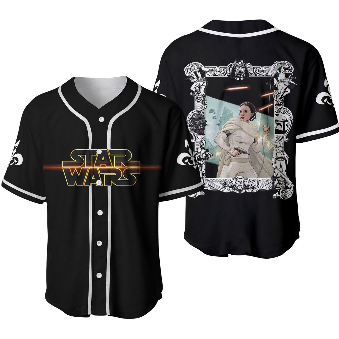 Star Wars Padme Amidala Black Disney Unisex Cartoon Custom Baseball Jersey Personalized Shirt Men Women