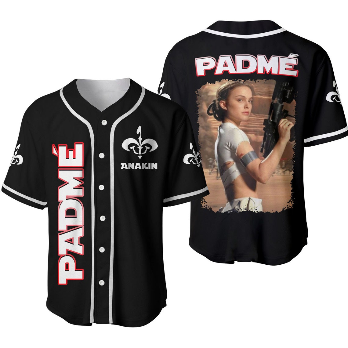 Star Wars Padme Amidala Naboo Logo Black Disney Unisex Cartoon Custom Baseball Jersey Personalized Shirt Men Women