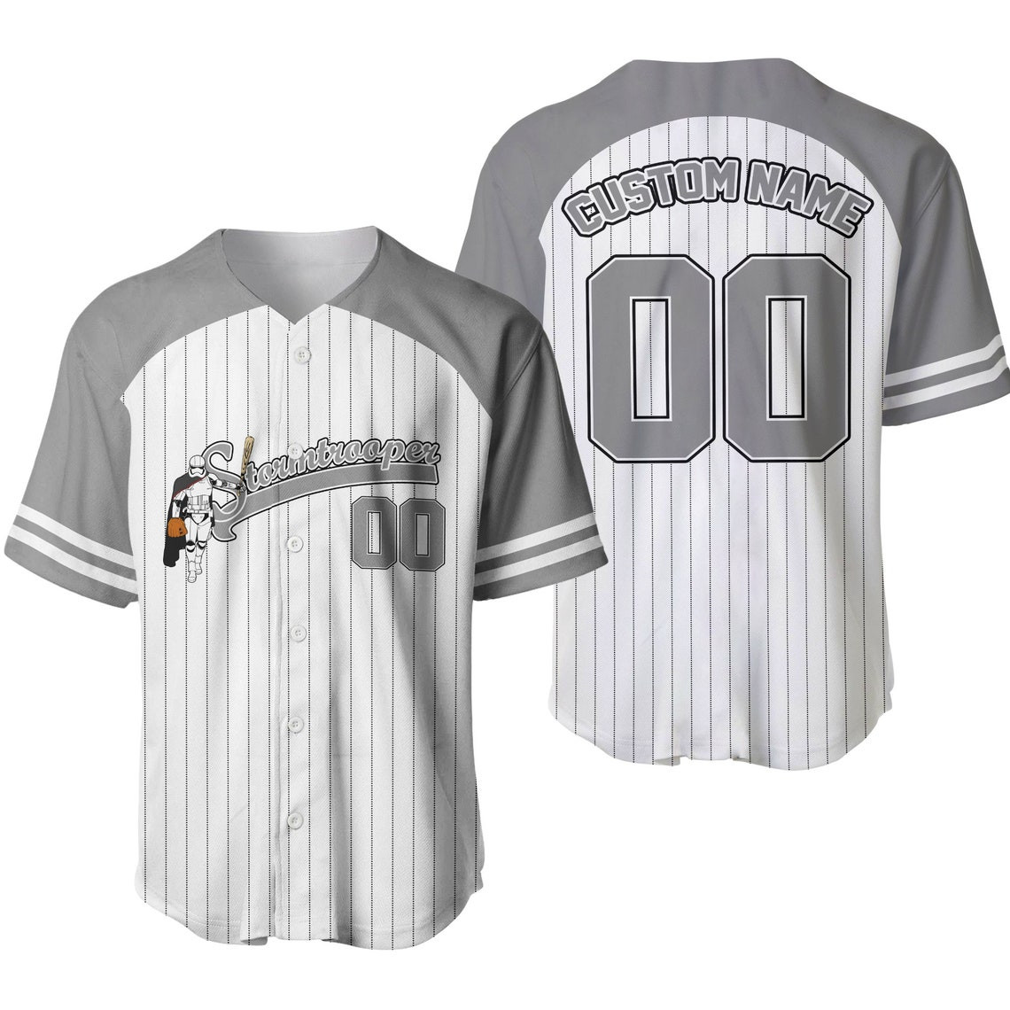 Star Wars Striped Gray White Unisex Cartoon Custom Baseball Jersey Personalized Shirt Men Women