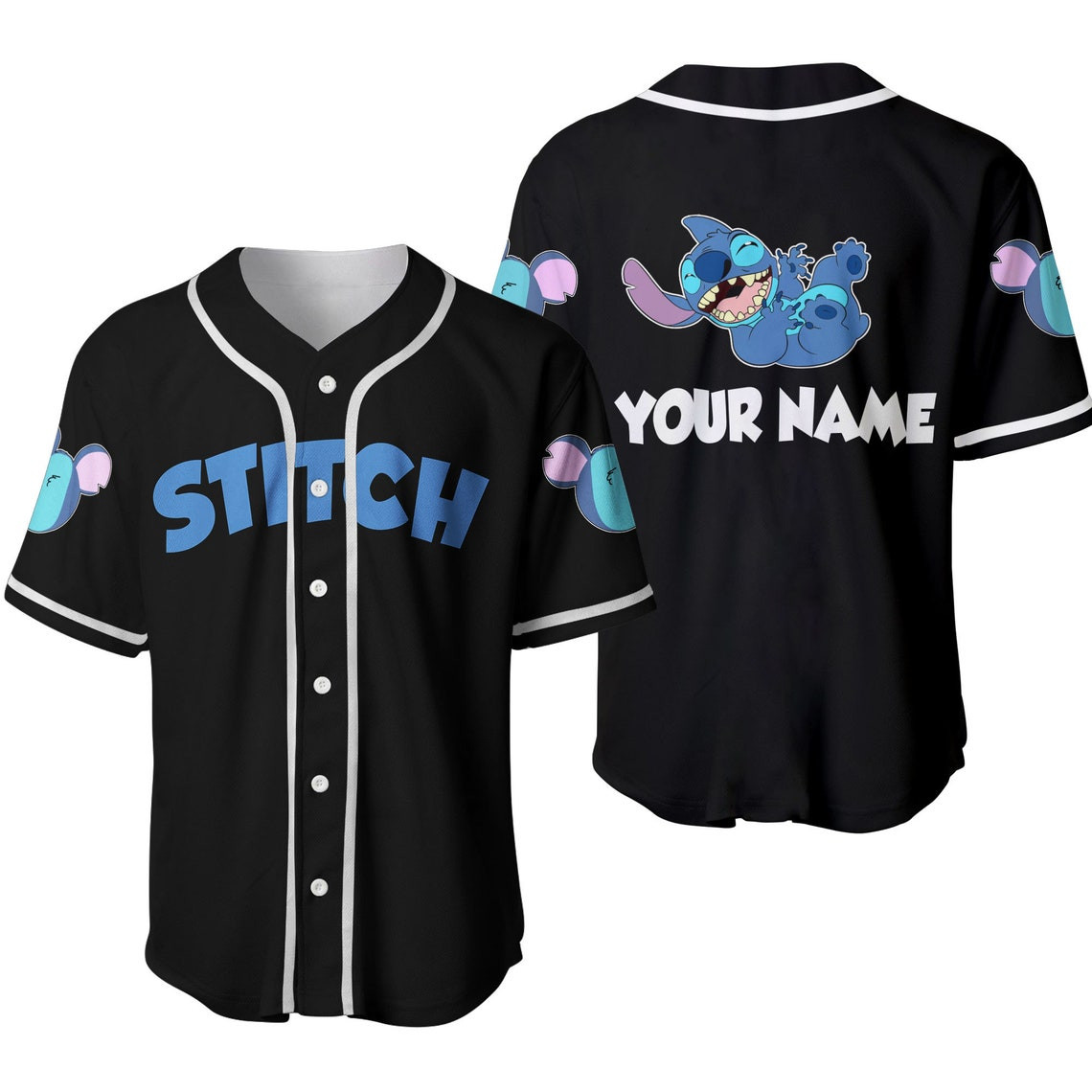 Stitch Black Blue Disney Unisex Cartoon Custom Baseball Jersey Personalized Shirt Men Women
