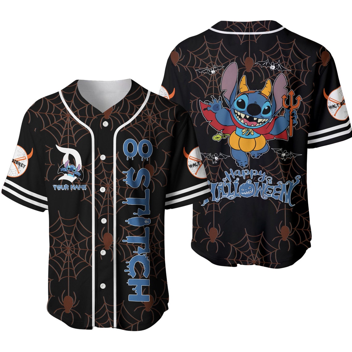 Stitch Black Blue Happy Halloween Disney Unisex Cartoon Custom Baseball Jersey Personalized Shirt Men Women