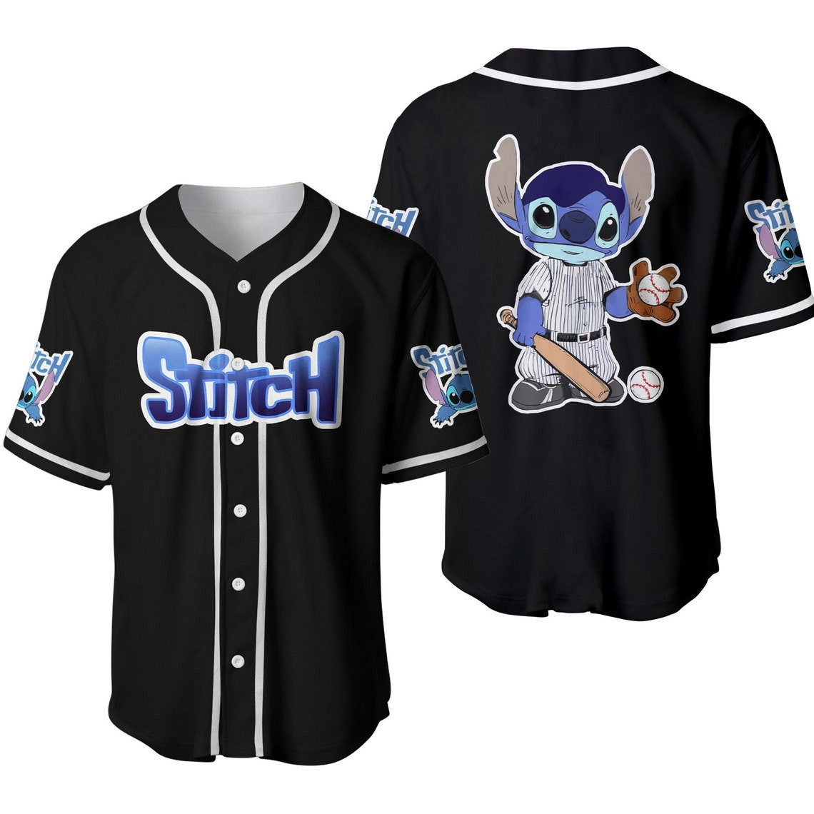 Stitch Blue Black Cute Disney Cartoons Graphics Unisex Casual Outfits Custom Baseball Jersey Personalized Shirt Men Women