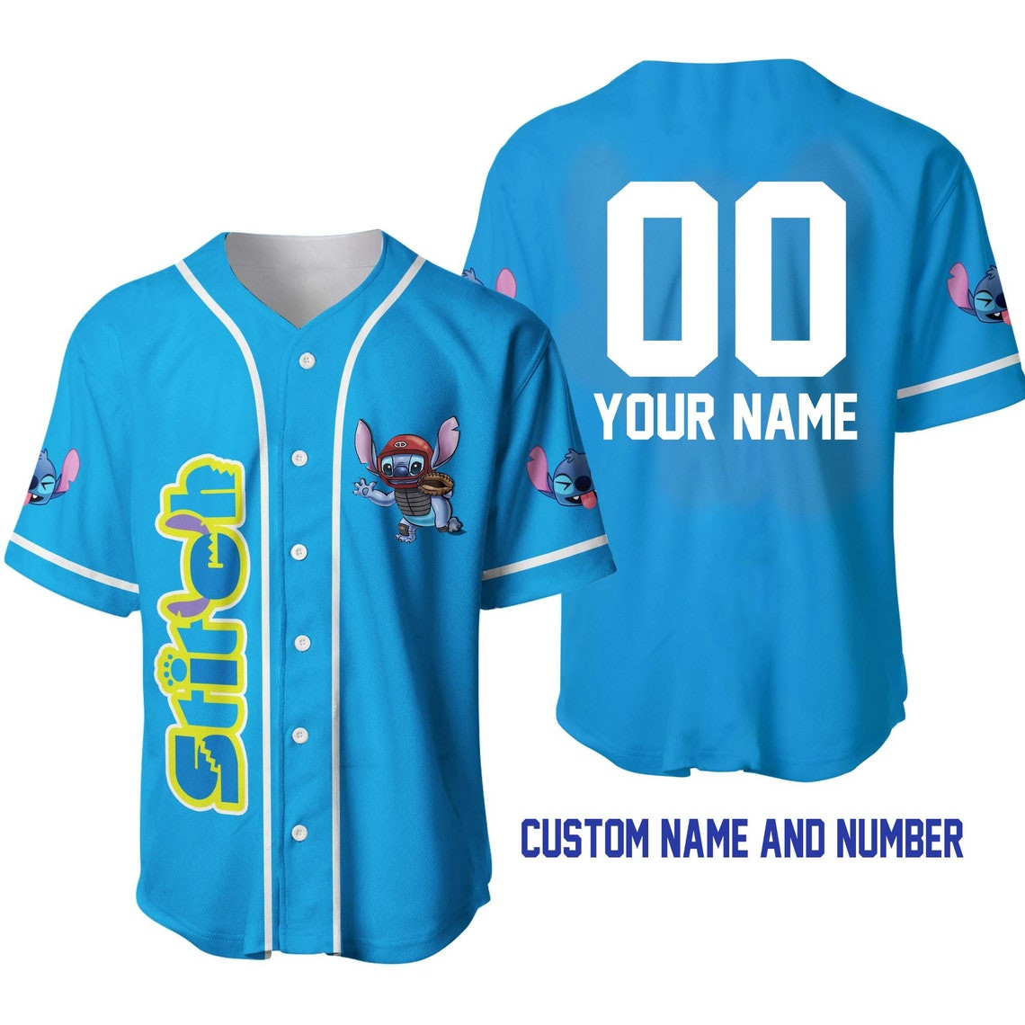 Stitch Blue White Disney Unisex Cartoon Custom Baseball Jersey Personalized Shirt Men Women