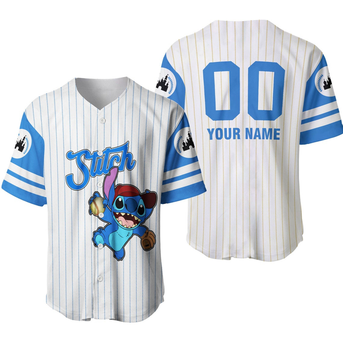 Stitch Blue White Disney Unisex Cartoon Custom Name Number Baseball Jersey Personalized Shirt Men Women Kid