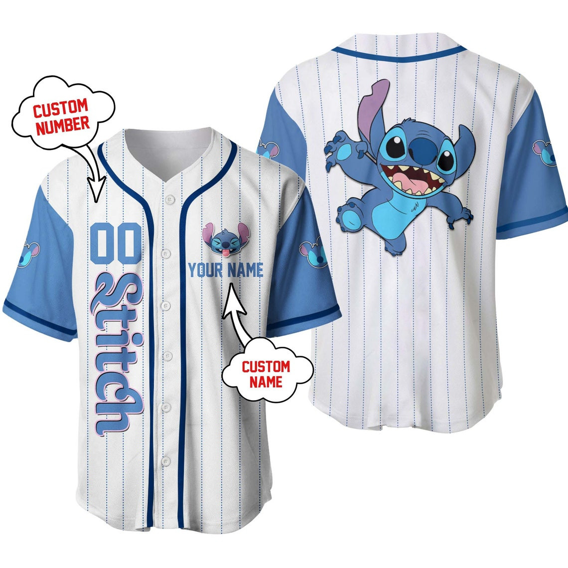 Stitch Personalized Baseball Jersey Disney Unisex Cartoon Custom Baseball Jersey Personalized Shirts Men Women Kids