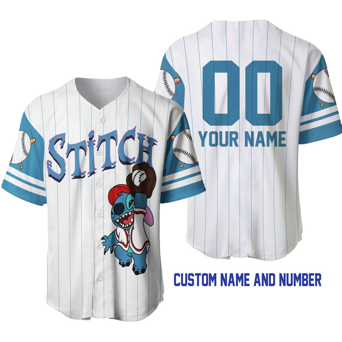 Stitch White Blue Disney Unisex Cartoon Custom Baseball Jersey Personalized Shirt Men Women
