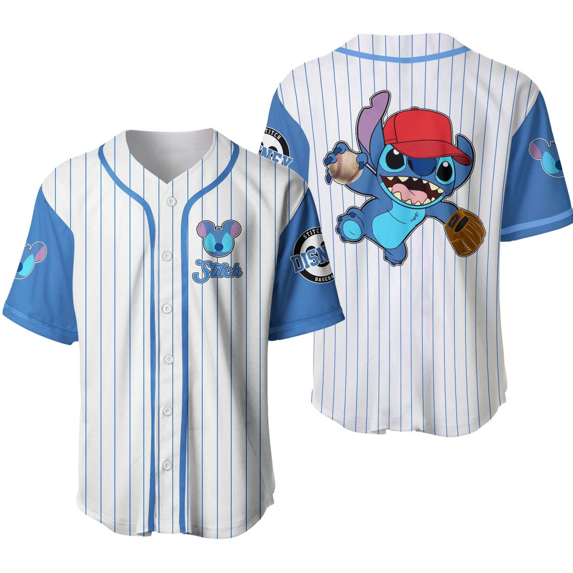 Stitch White Blue Vintage Stripes Disney Unisex Cartoon Custom Baseball Jersey Personalized Shirt Men Women