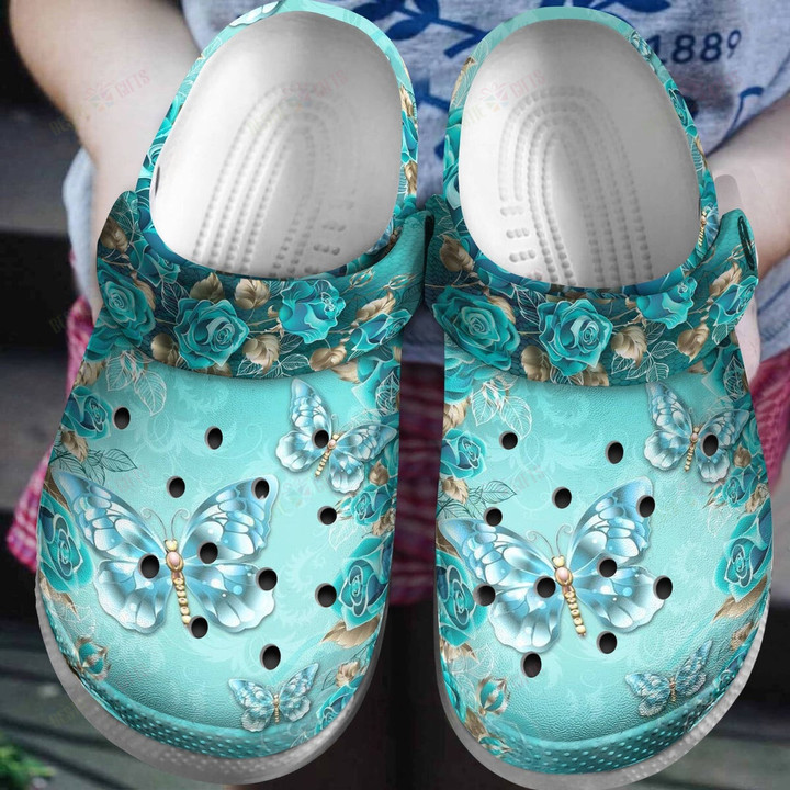 Stone Butterfly Roses Butterfly Crocs Classic Clogs Shoes