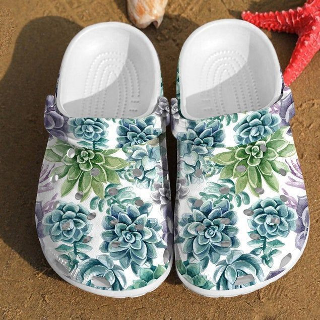 Succulent Watercolor Pattern Crocs Succulent Clog Rubber Crocs Clog Shoes Comfy Footwear