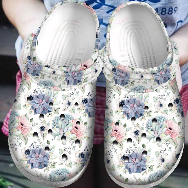 Succulent White Sole Pattern Crocs Classic Clogs Shoes