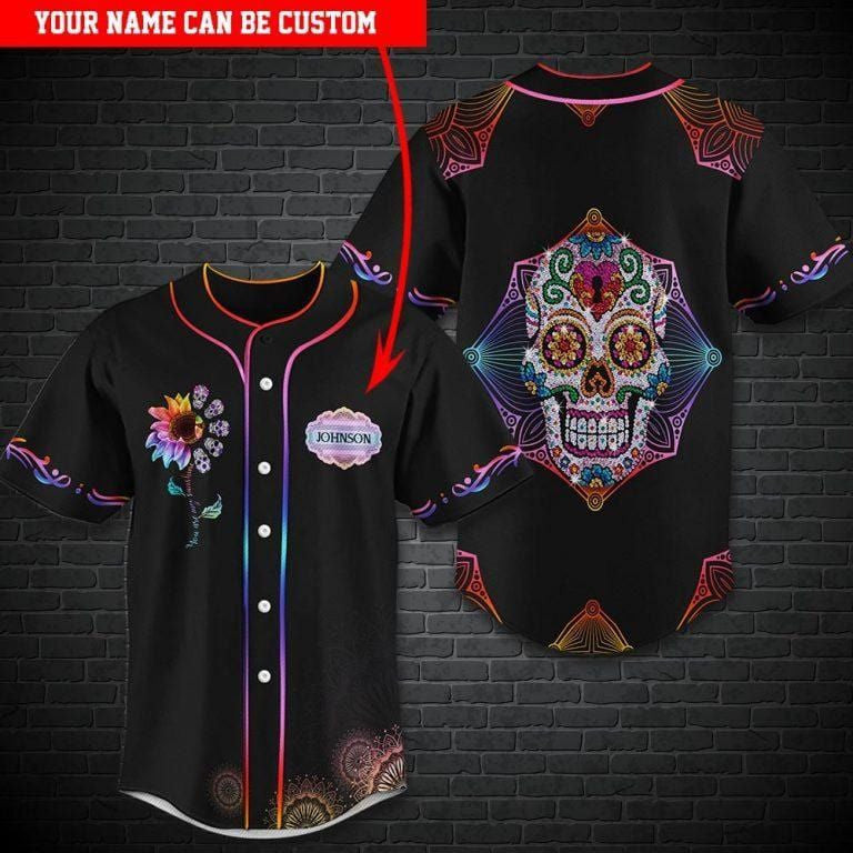 Sugar Skull Mandala Personalized Baseball Jersey, Unisex Jersey Shirt for Men Women