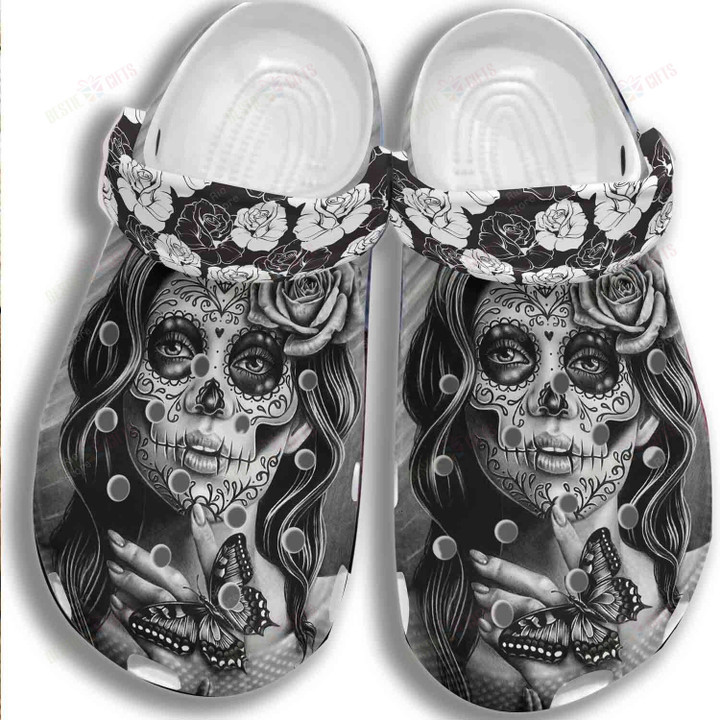 Sugar Skull Tattoo Girl Crocs Classic Clogs Shoes