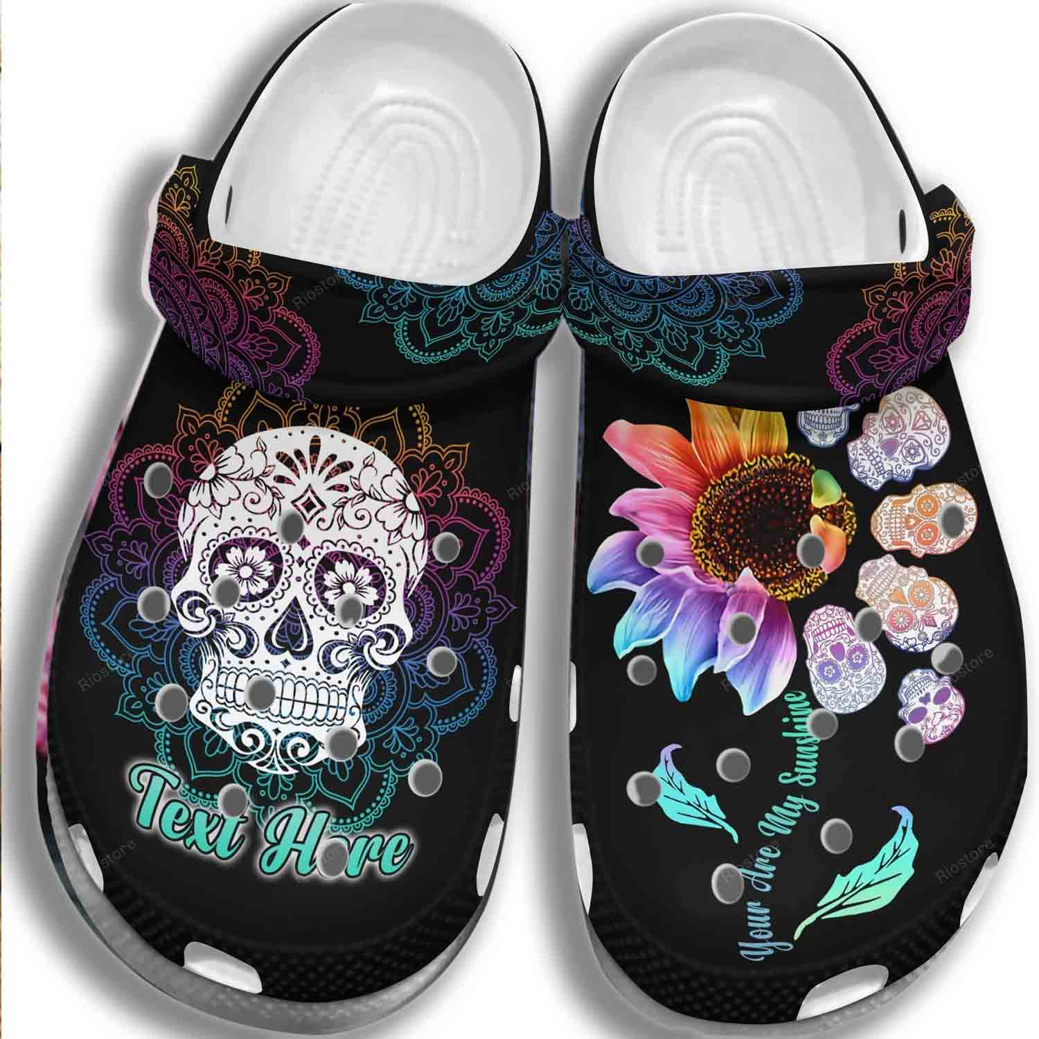 Sugar Skull Zero Given Sunflower Hippie Personalized Crocs Shoes - Mexican Skull Flower Tatoo Shoes Crocbland Clog Gifts For Men Women
