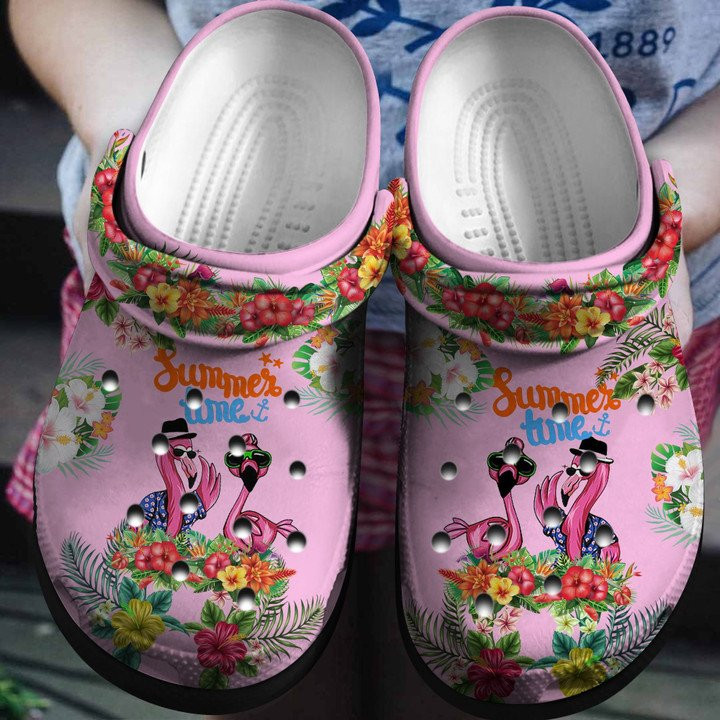 Summer Time Clogs Flamingo Flower Crocs Shoes