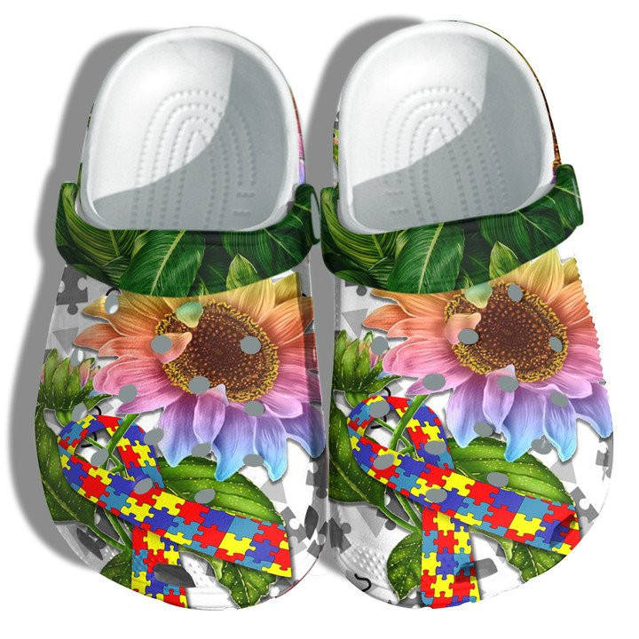 Sunflower And Puzzle Sign Autism Awareness Clogs Crocs Shoes