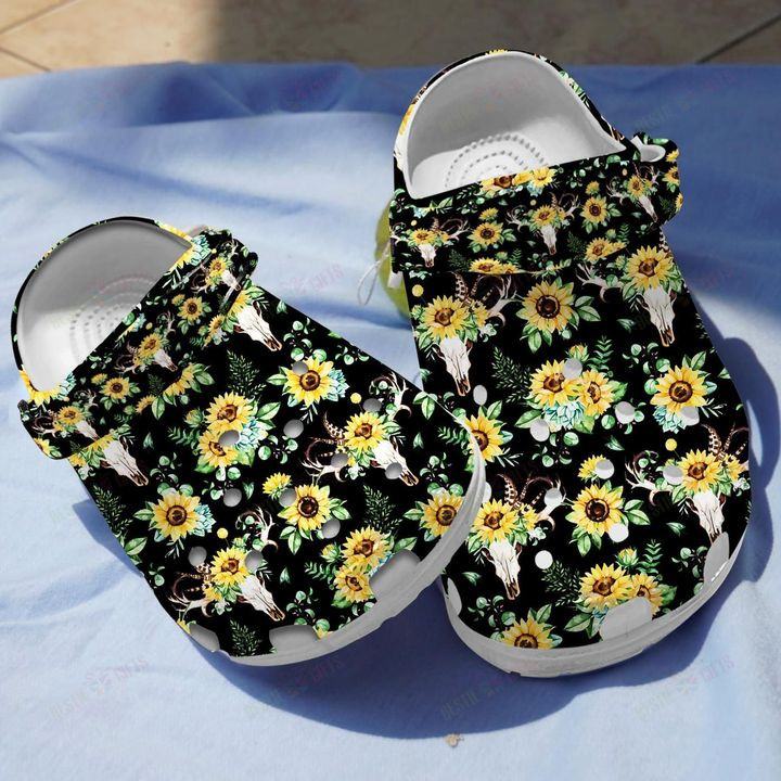 Sunflower And Skull Crocs Classic Clogs Shoes