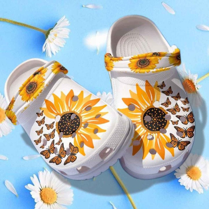 Sunflower Butterfly Cute Shoes Crocs Clogs - Hippie Flower Butterfly Be Kind Crocs Birthday Gift Daughter Wife