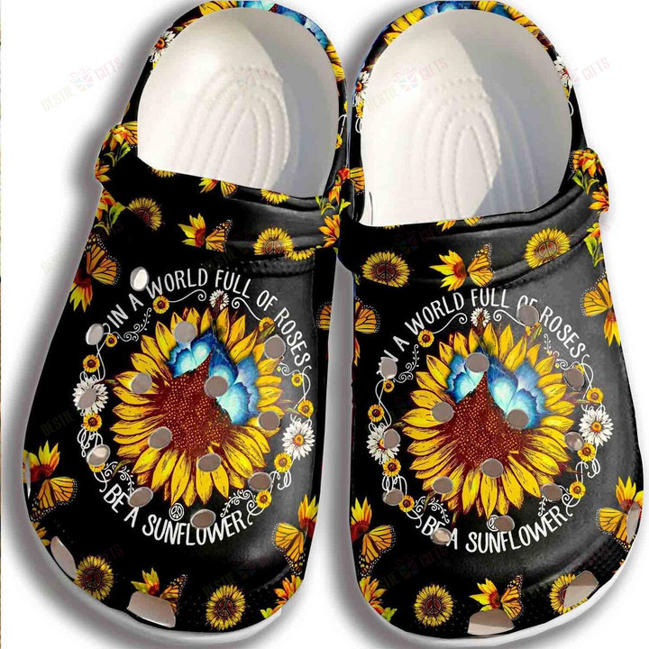 Sunflower Butterfly Hippie Crocs Classic Clogs Shoes