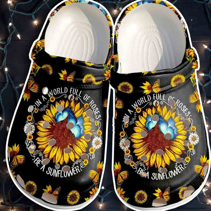 Sunflower Butterfly Hippie Crocs Shoes Be A Sunflower Clogs