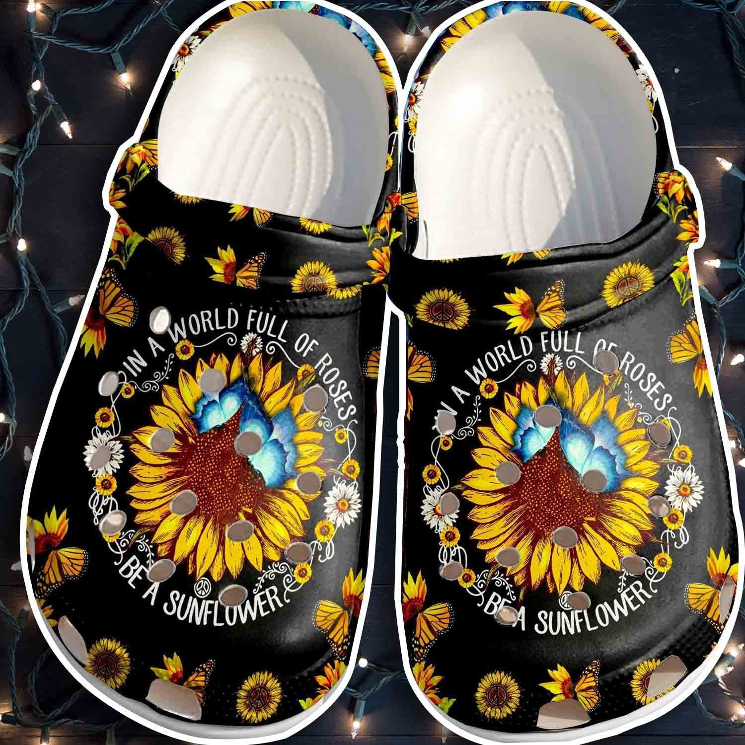 Sunflower Butterfly Hippie Crocs Shoes