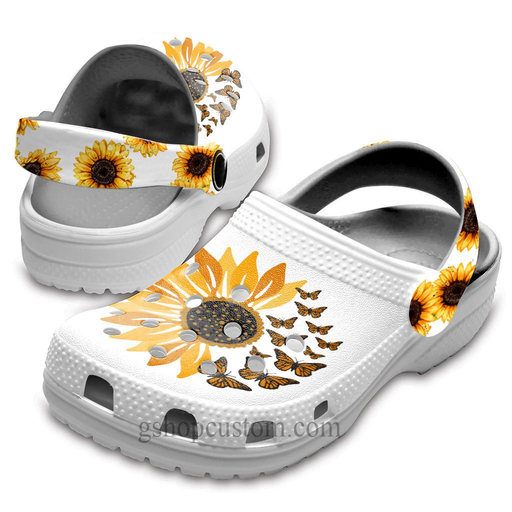 Sunflower Butterfly Shoes Clogs - Hippie Flower Be Kind Crocs Birthday Gift