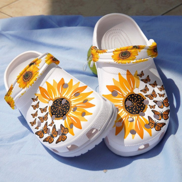 Sunflower Butterfly Shoes Clogs Hippie Flower Be Kind Crocs
