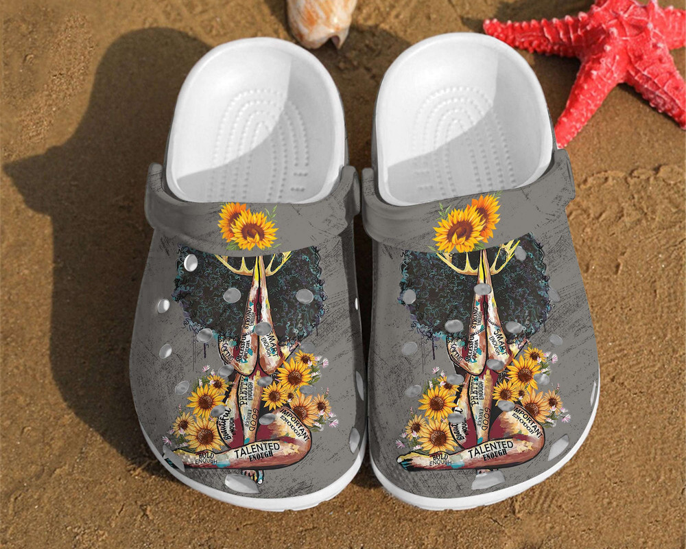 Sunflower Crowned Girl Yoga Gift For Fan Classic Water Rubber Crocs Clog Shoes Comfy Footwear