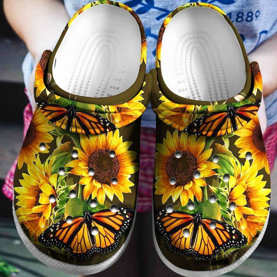 Sunflower Cute Butterfly Gift For Lover Rubber Crocs Clog Shoes Comfy Footwear