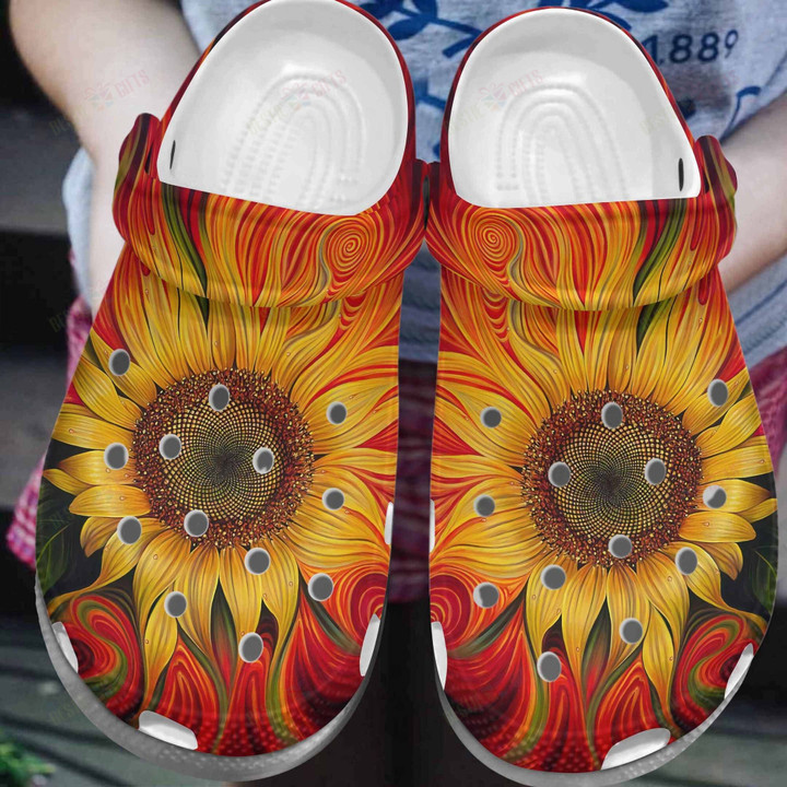 Sunflower Hippie Circle Crocs Classic Clogs Shoes