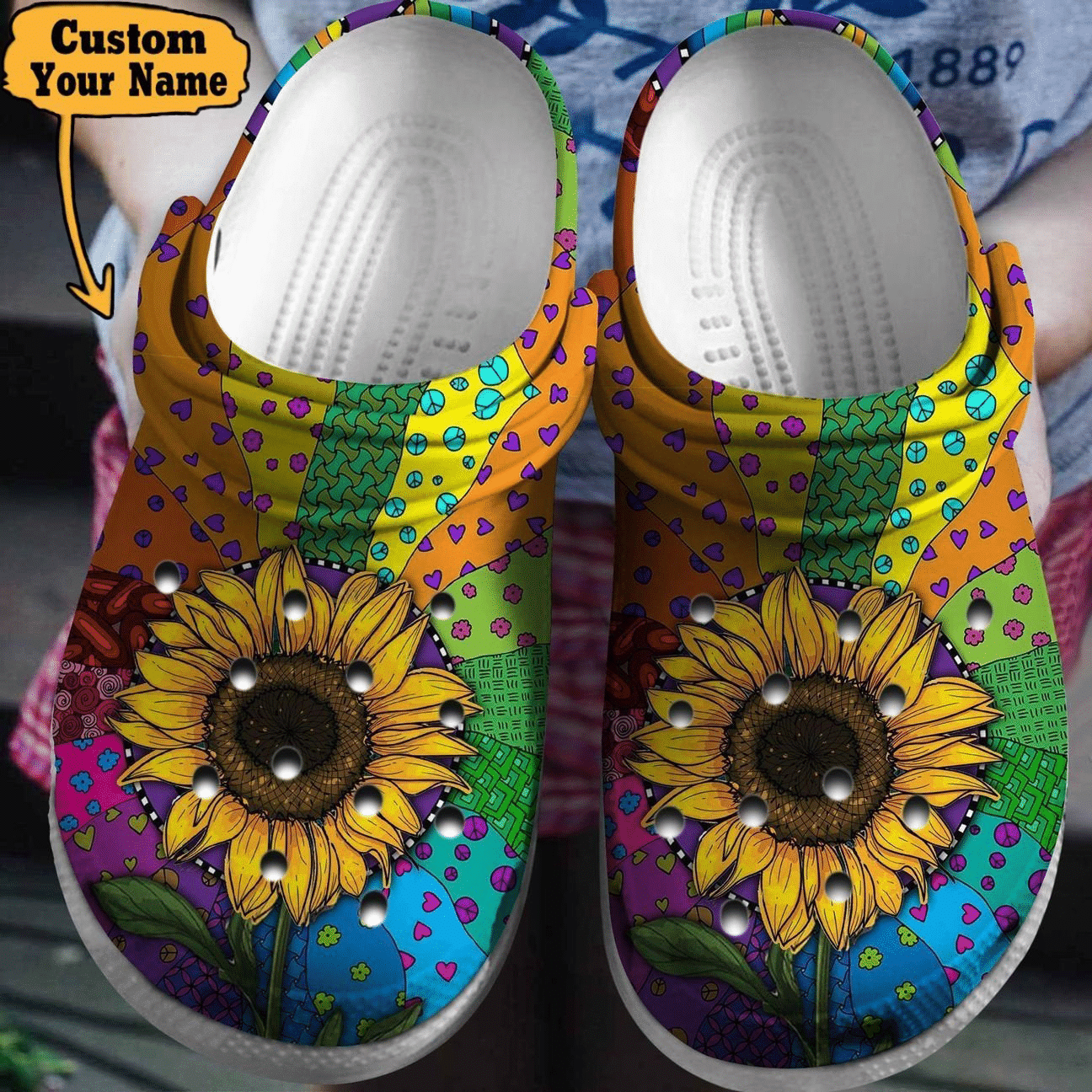 Sunflower Hippie Colorful Crocs Clog Shoes Personalized Hippie Crocs