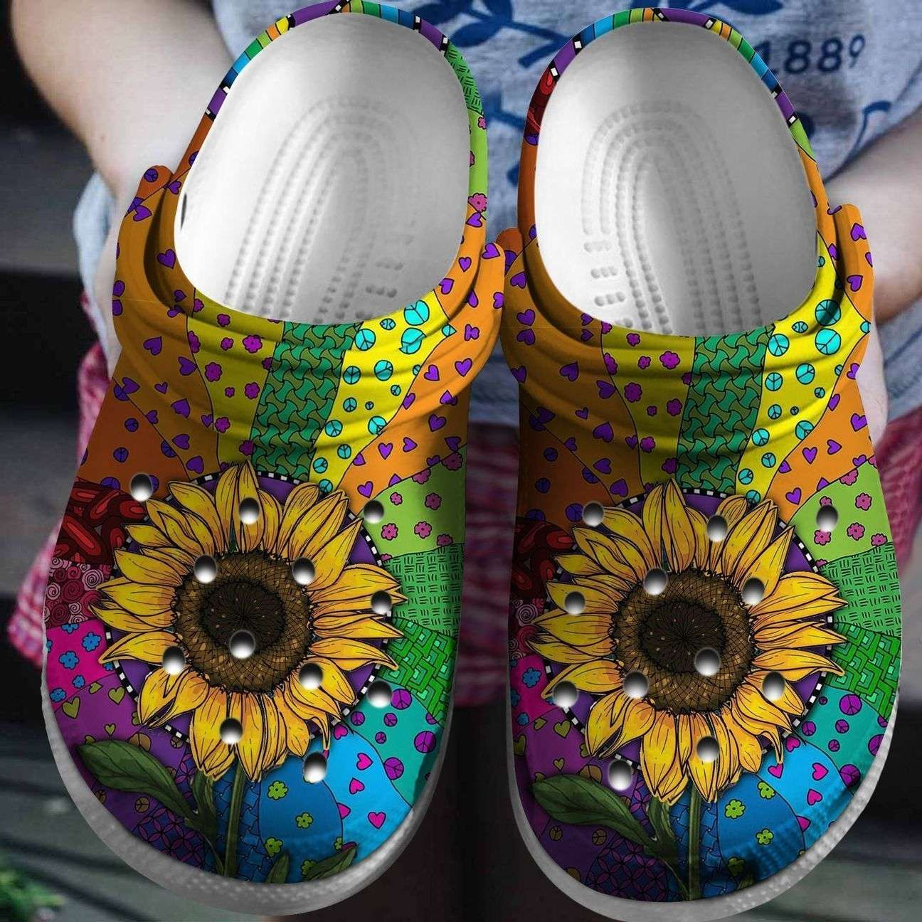 Sunflower Hippie Colorful Crocs Crocband Clog Shoes