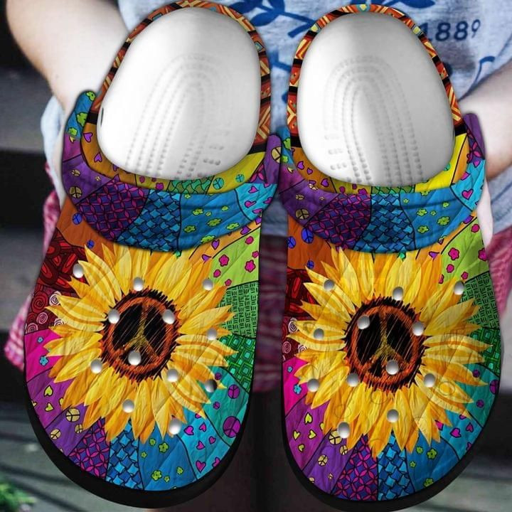 Sunflower Hippie Gift For Lover Rubber Crocs Clog Shoes Comfy Footwear