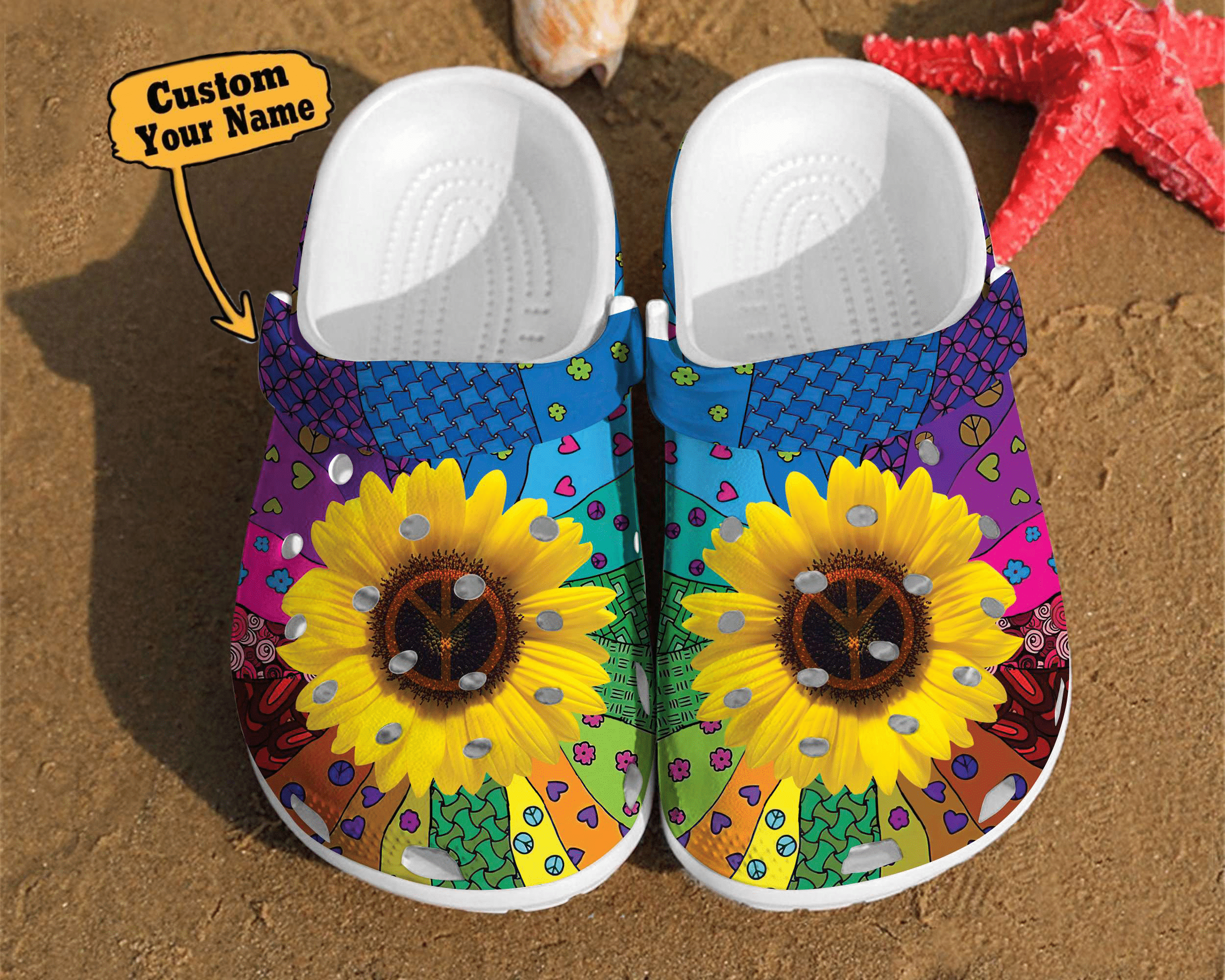 Sunflower Hippie Pattern Girl Classic Style Birthday Crocs Clog Shoes Hippie Crocs