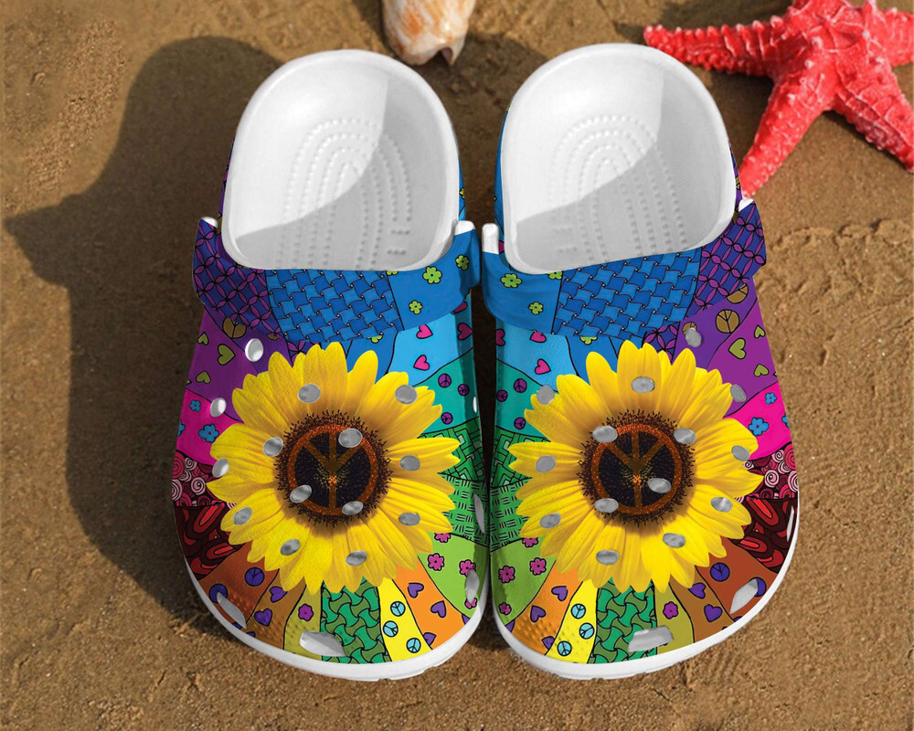 Sunflower Hippie Pattern Girl Classic Style Rubber Crocs Clog Shoes Comfy Footwear