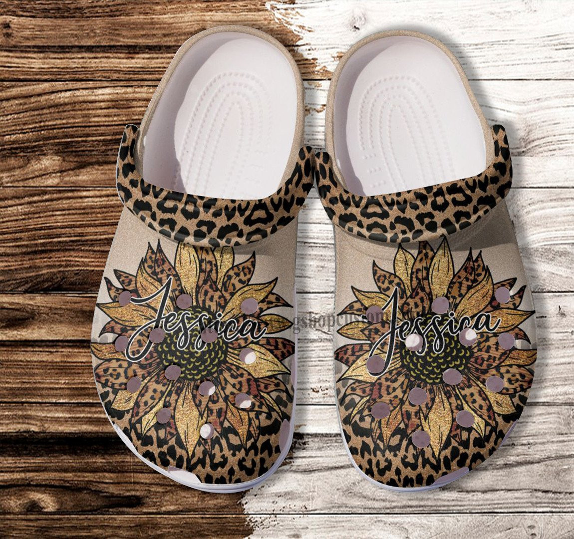 Sunflower Leopard Boho Crocs Shoes Gift Women Mother Day- Hippie Sunflower Leopard Shoes Croc Clogs Customize