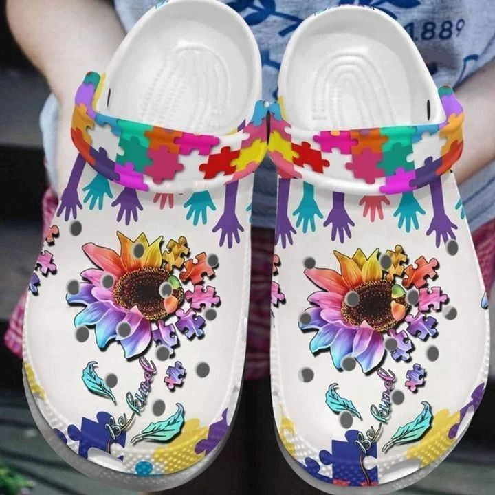 Sunflower Puzzle Be Kind Autism Awareness Gift For Lover Rubber Crocs Clog Shoes Comfy Footwear