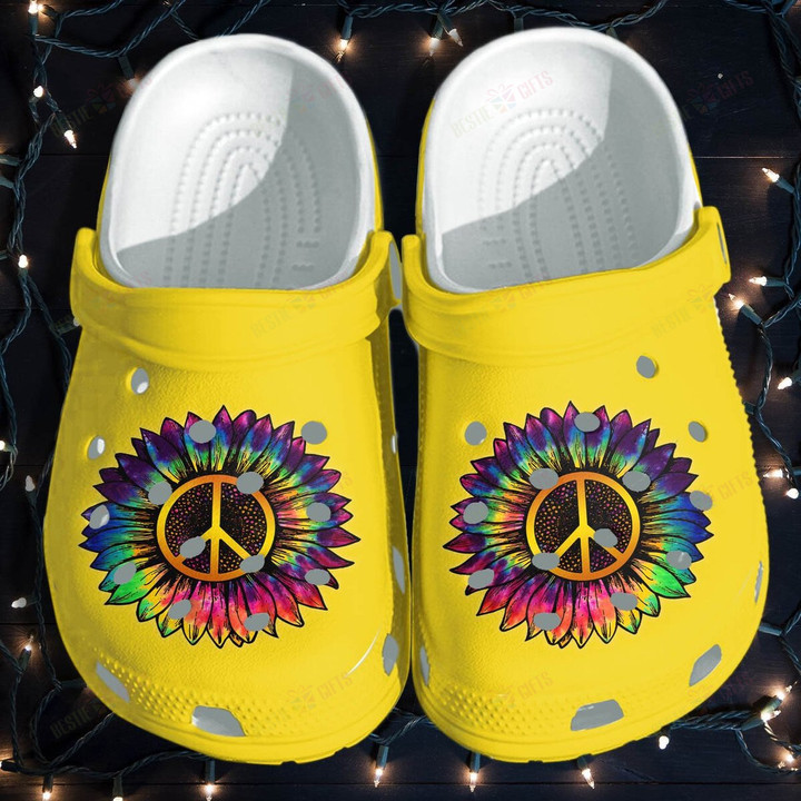 Sunflower Rainbow Hippie Peace Cute Crocs Classic Clogs Shoes