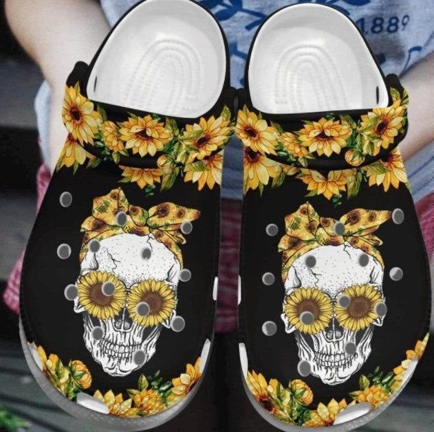 Sunflower Skull Rubber Crocs Clog Shoescrocband Clogs Comfy Footwear Tl97