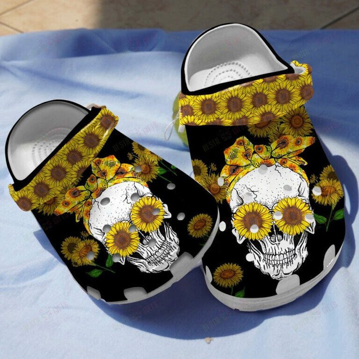Sunflower Skull Tattoo Shoes Crocs Clogs