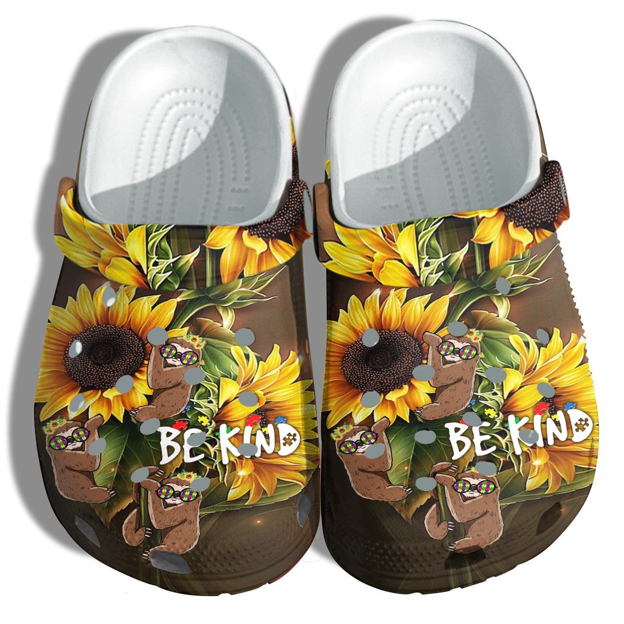 Sunflower Sloth Autism Be Kind Crocs Shoes - Autism Awareness Sloth Funny Shoes Croc Clogs Gifts Mother Day