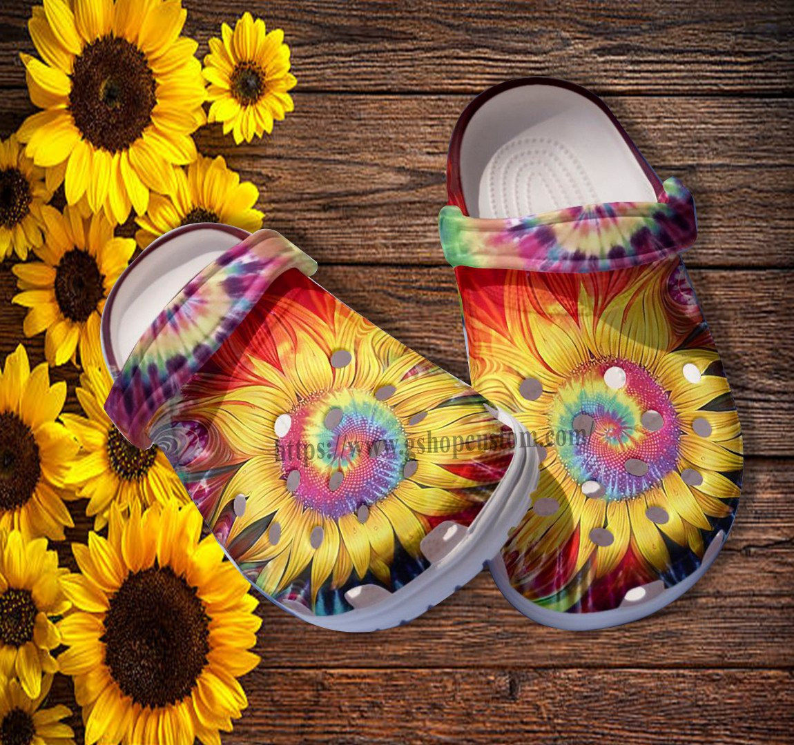 Sunflower Trippy Hippie Croc Shoes Gift Niece- Sunflower Rainbow Peace Hippie Shoes Croc Clogs For Daughter