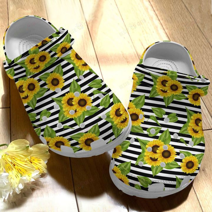 Sunflower White Sole Striped Sunflower Crocs Classic Clogs Shoes PANCR0106